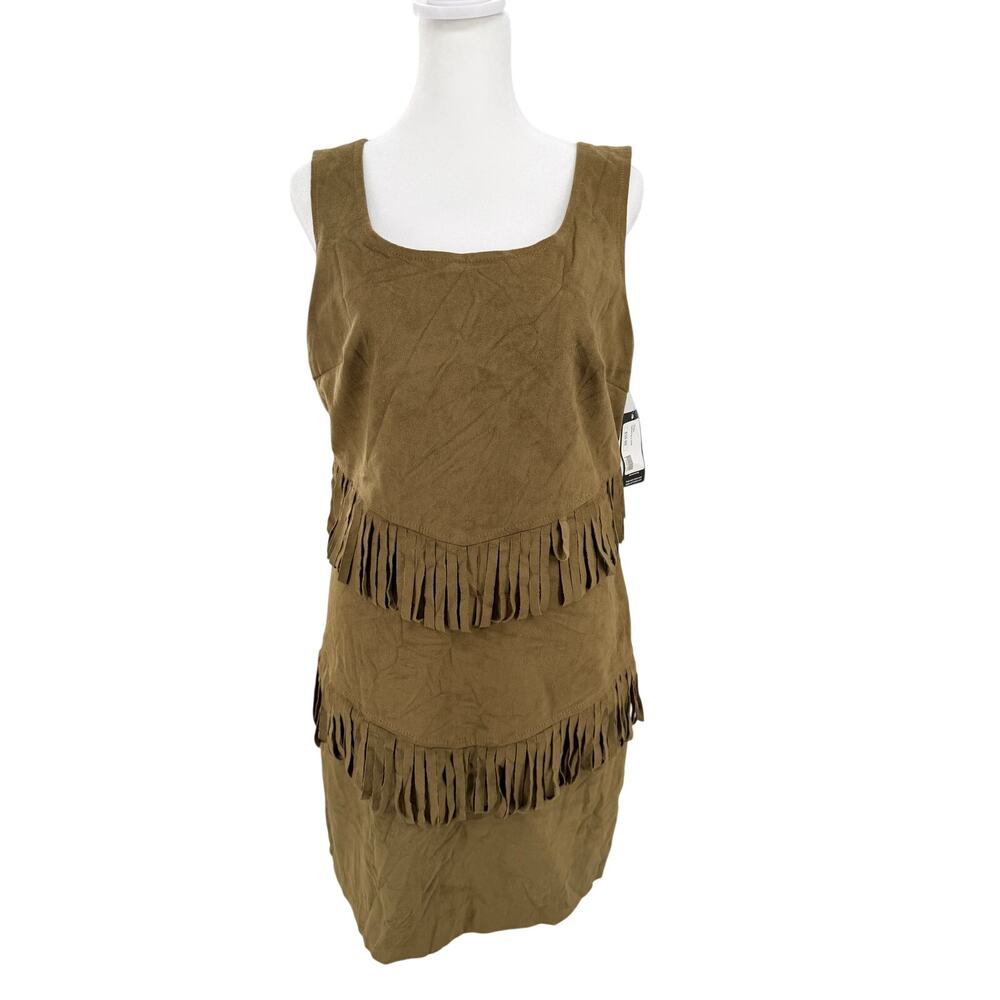 VAKKO for INC Brown Faux Suede Fringe Dress Women’s Size M Boho Festival Flawed